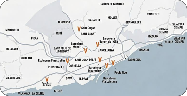 Mapa de zonas de entrega Kookit en Cataluña